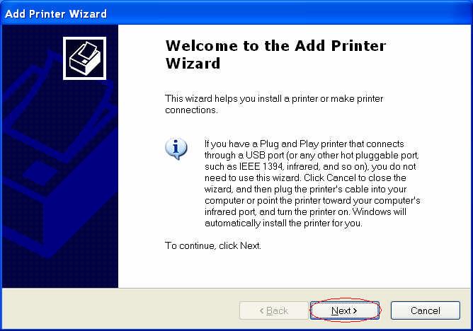 17. Select the Local printer attached to this computer and uncheck the Automatically