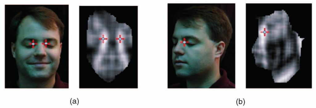 LU ET AL.: MATCHING 2.5D FACE SCANS TO 3D MODELS 35 Fig. 8. Identifying feature points in the shape index space. (a) Frontal view. (b) Profile view.