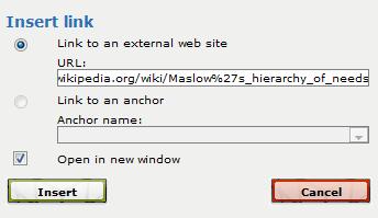 3. A popup window will appear with two choices: Link to an external web site: Links to a Web site outside of Blackboard. Link to an Anchor: links to an anchor tag within the blog.