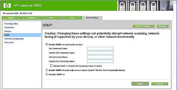 SNMP Figure 2-46 SNMP screen Use the SNMP screen to set SNMP networking features for your HP