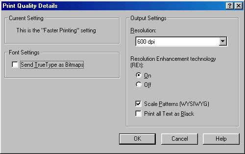 Figure 3-6 Print Quality Details dialog box - HP Traditional PCL 6 Driver Current Setting For the HP LaserJet 3050/3052/3055/3390/3392 all-in-one HP Traditional PCL 6 Driver, the Current Setting