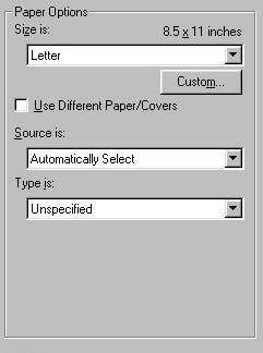 Figure 3-11 Paper Options group box (default) The appearance of the Paper Options group box changes when the Use Different Paper/Covers check box is selected.