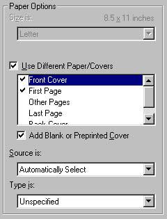 Figure 3-13 Front Cover options The following are the Front Cover options: Add a Blank or Preprinted Cover check box Source is: drop-down menu Type is: drop-down menu When you select Front Cover, you
