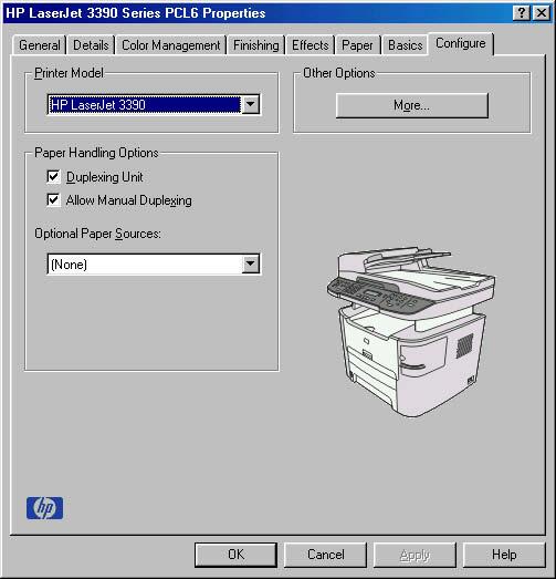 Figure 3-20 Configure tab The printer image in the lower-right portion of the Configure tab represents the current physical configuration of the product and corresponds to its configuration data,