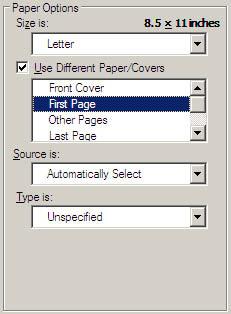 HP PCL 6, PCL 5, and PS emulation unidrivers for Windows The Front Cover and Back Cover options are as follows: Add a Blank or Preprinted Cover check box Source is: drop-down menu Type is: drop-down