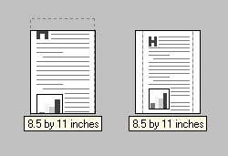 Figure 4-10 Preview images - Legal on Letter; Scale to Fit off (left) and on (right) When the size for which the document is formatted (that is, the logical size) differs from the target size, the
