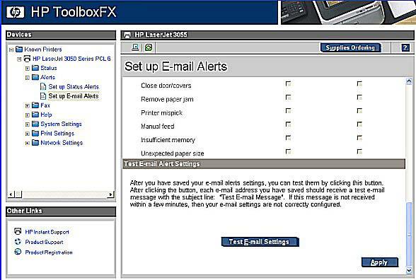 E-mail Alerts screen 3 of 3 The HP