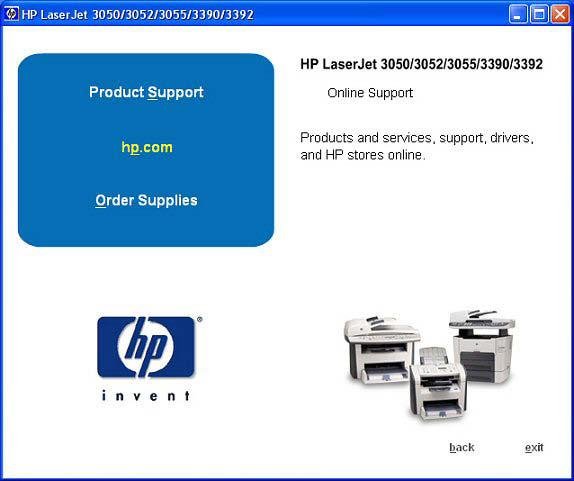 Figure 6-3 HP LaserJet 3050/3052/3055/3390/3392 all-in-one Online Support Click Product Support to open another screen where you can select the product for which you want information.