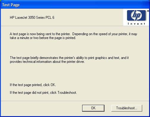 Figure 6-44 Network install Test Page dialog box Click OK to print the test page.