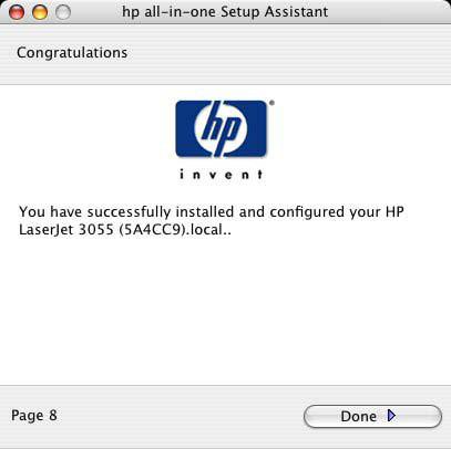 Figure 7-21 hp All-in-One Setup Assistant Congratulations Click Done to close the HP All-in-One