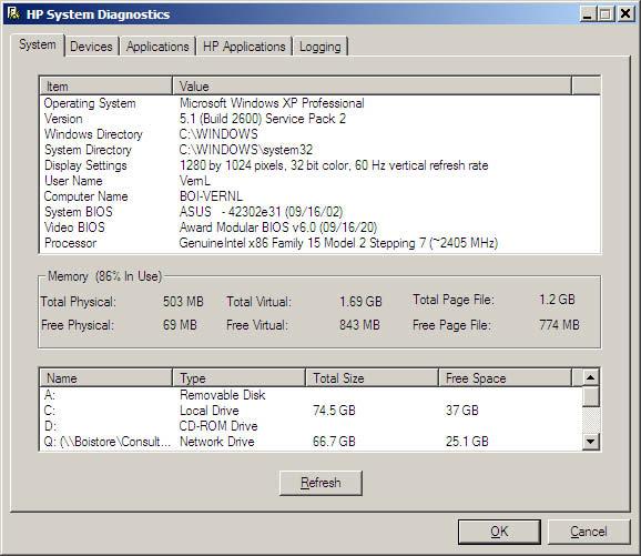 HP System Diagnostics The HP System Diagnostics software is a new tool that is designed to give IT administrators direct access to system information about HP products and software.