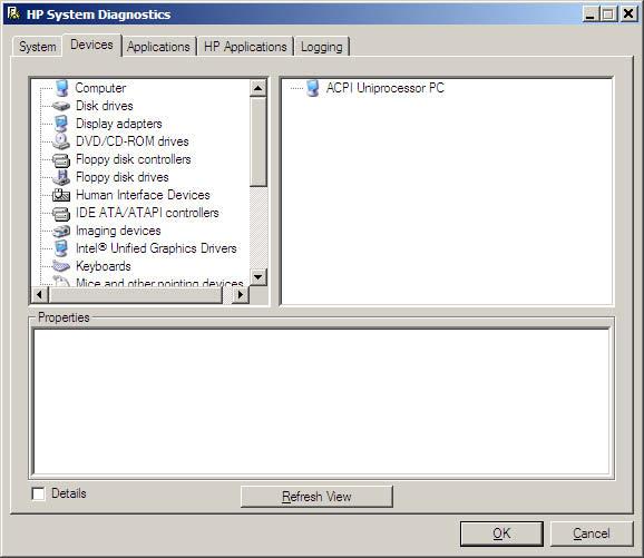 Figure 8-2 HP System Diagnostics Devices tab Applications When you click the Applications tab, a list