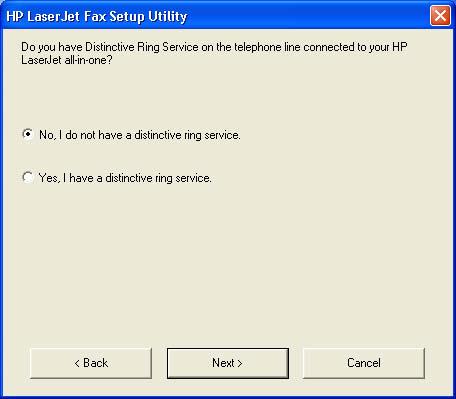Software description Figure 2-11 Fax Setup Utility Fax Setup: Distinctive Ring screen If you have a distinctive-ring service, select Yes, I have a distinctive ring