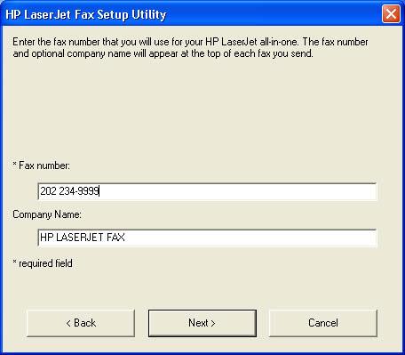 Software description Figure 2-13 Fax Setup Utility Fax Identification: User Information screen Type your name and, if you want it, your company