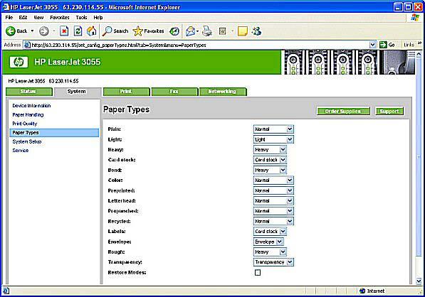 Paper Types Figure 2-35 Paper Types screen Use the Paper Types screen to configure print modes that