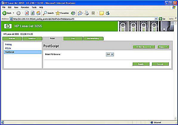 PostScript Software description Figure 2-40 PostScript screen Use the PostScript screen to change the PostScript defaults for your