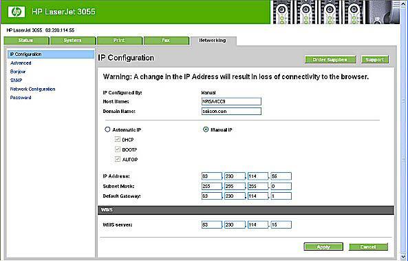 IP Configuration Figure 2-43 IP Configuration screen The IP Configuration screen shows the HP LaserJet all-in-one host name and domain.