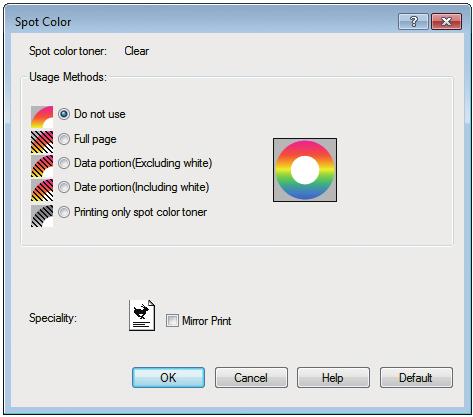 Printer driver functions table Using Windows XPS printer drivers Click [Spot Color] in the [Color] tab to display the window for setting the Spot color toner.