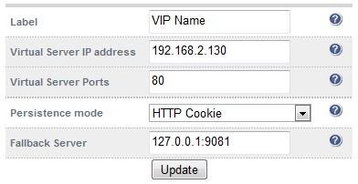 Virtual server (VIP) Next, configure the Virtual Server. This is the IP address that is presented to clients.