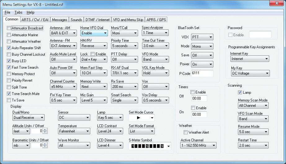 ADMS-VX8 Programming Software Radio Option Setting Screens Common Here is the rest of your radio. Use these screens to customize other set menu features of the radio.