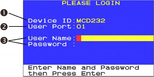 Chapter 5: Using the On-Screen Display Interface Login Screen Device ID User Port User Name, The model name of your MCD switch. The ID number of your console.