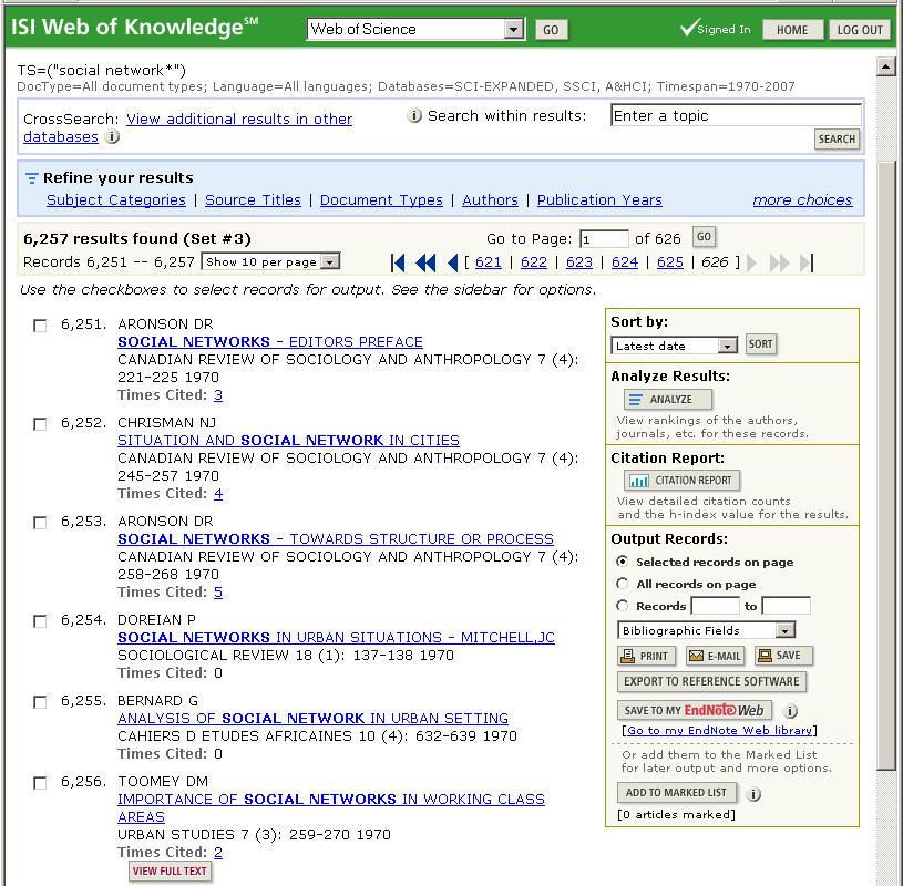 V. Batagelj: WoS2Pajek networks from Web of Science 1 Searching on the Web of Science The Web of Science WoS (ISI/Thomson) allows us to save on a file the records corresponding to our queries.