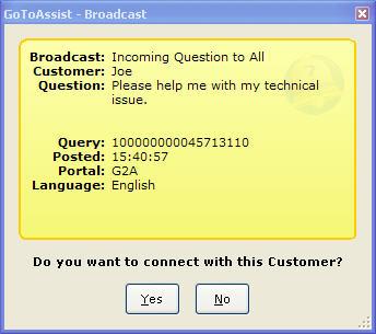 Step 2: Support Representative Responds to Customer To connect to the customer s desktop, you must either reply to the customer s Alert or generate a unique connection code.