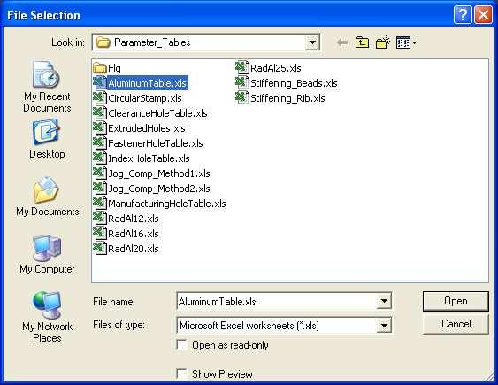 xls file in the Student\Data\Parameter_Tables directory Select OK Select
