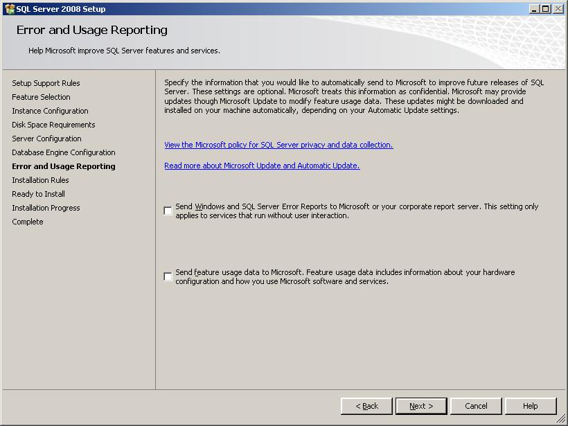 Figure 19 Error and Usage Reporting dialog box Without any configuration, click