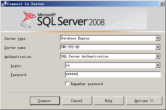 Figure 42 Login interface Select SQL Server Authentication for Authentication, select a login