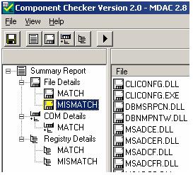 the potential problems of the MDAC installation. Figure 51 Information about MISMATCH under File Details Click MISMATCH and view files in the right window.