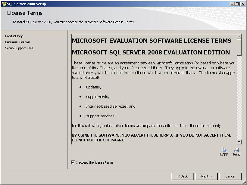 Figure 4 License Terms dialog box Select I accept the license terms, and click