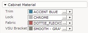 Cabinet Material In the Cabinet Material section, there are four material options that are primarily used for accent colors on X Series Storage cabinets. These material options are shown below.