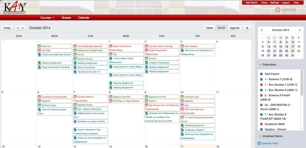 Notice the color coded Calendar List to the right of the calendar.