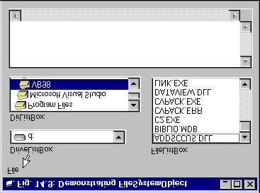 CHAPTER 14 SEQUENTIAL FILES 8 Initial GUI at execution. GUI after user has selected c: drive and the Accessories menu. The TextBox displays information about file WORDPAD.EXE which the user clicked.