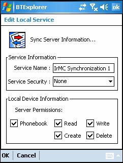 Using Bluetooth 4-27 Figure 4-34 BTExplorer Settings - IrMC Synchronization Table 4-5 IrMC Synchronization Data Item Description Service Name Service Security Phonebook Displays the name of the