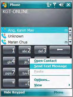Using the Phone 5-25 2. Tap Menu > Send Text Message. Figure 5-43 Phone Screen Contact List 3.