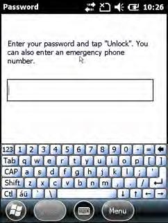 Windows Mobile 6.5 C - 17 Figure C-16 Strong Password Lock Screen Enter the strong password and then tap Unlock.