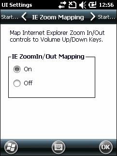 5, when Internet Explorer opens the volume keys on the side of the MC75 are used to zoom in and out.