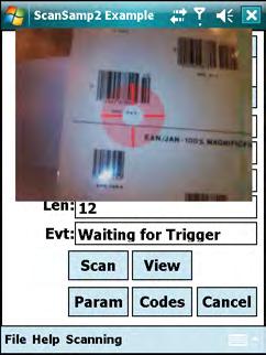 2-38 MC75 User Guide Figure 2-25 Sample Scan Application with Preview Window 4. Move the MC75 until the red aiming reticle is on the bar code to scan.