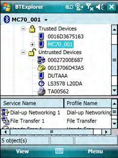 Using Bluetooth 4-5 Figure 4-3 Explorer Mode Window You can also use the tap and hold technique to view available options. Scroll bars and view options are similar to those on the Windows desktop.