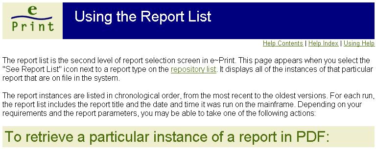 An Example of Help The picture below is an example of the extensive Help screens that can be found in e~print.