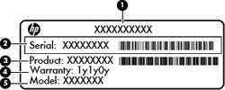 3 Illustrated parts catalog Serial number location When ordering parts or requesting information, provide the computer serial number and model number located in the battery bay of the computer.