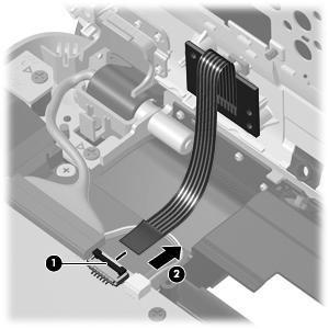 10. Release the ZIF connector (1) to which the power button board cable is connected and disconnect the cable from
