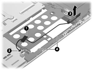 4. Remove the Bluetooth module and cable from the slot in the base enclosure (3), while noting the cable routing path