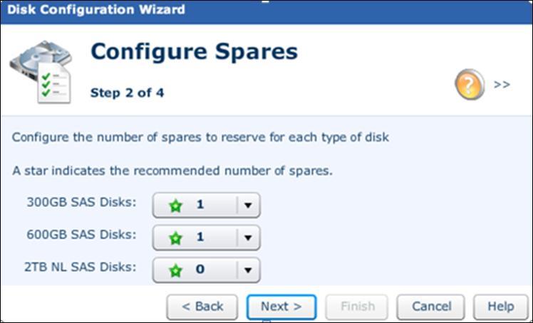 Select the number of hot spares to configure from each disk type list box.