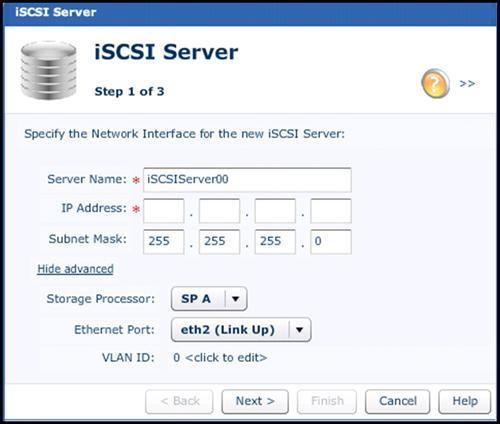VNXe Connectivity Configuration Note The associated VLAN ID for the iscsi server ranges from 0 to 4095. The default value is 0. Figure 8. iscsi Server dialog box 5.