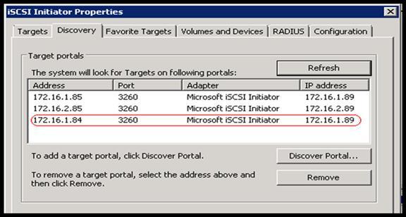 SharePoint Host Server Connectivity Configuration Figure 22. iscsi Discovery tab 9. Click the Targets tab, select the VNXe target name, and then click Connect.
