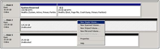 Figure 29. Create new simple volume 11. Click Next. The Specify Volume Size page appears. Figure 30.