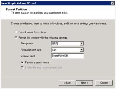 SharePoint Host Server Connectivity Configuration Figure 31. Select a drive letter 14. In the Format Partition page, complete the following steps: a.